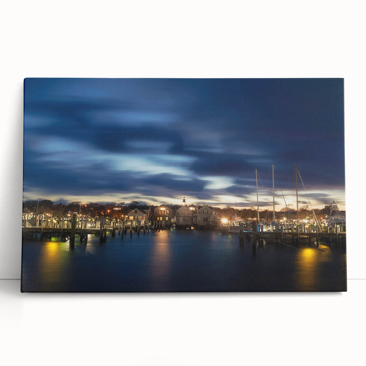 Black and white photo of Nantucket landscape on stretched canvas, ideal for kitchen wall art or bedroom ambiance.