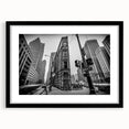 Extra large abstract art print of a colorful Detroit skyline in vibrant hues on a textured canvas, framed in black.