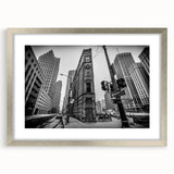 Textured abstract art print of Detroit skyline in muted gray and blue tones on framed canvas, suitable for bedroom art.