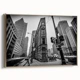 Framed canvas wall art featuring a vintage-style landscape painting of Detroit, Michigan, in muted gold and black tones.