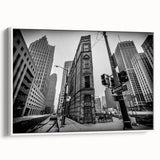 Vintage poster art of Detroit skyline in colorful hues on a large framed canvas, suitable for living room decor.