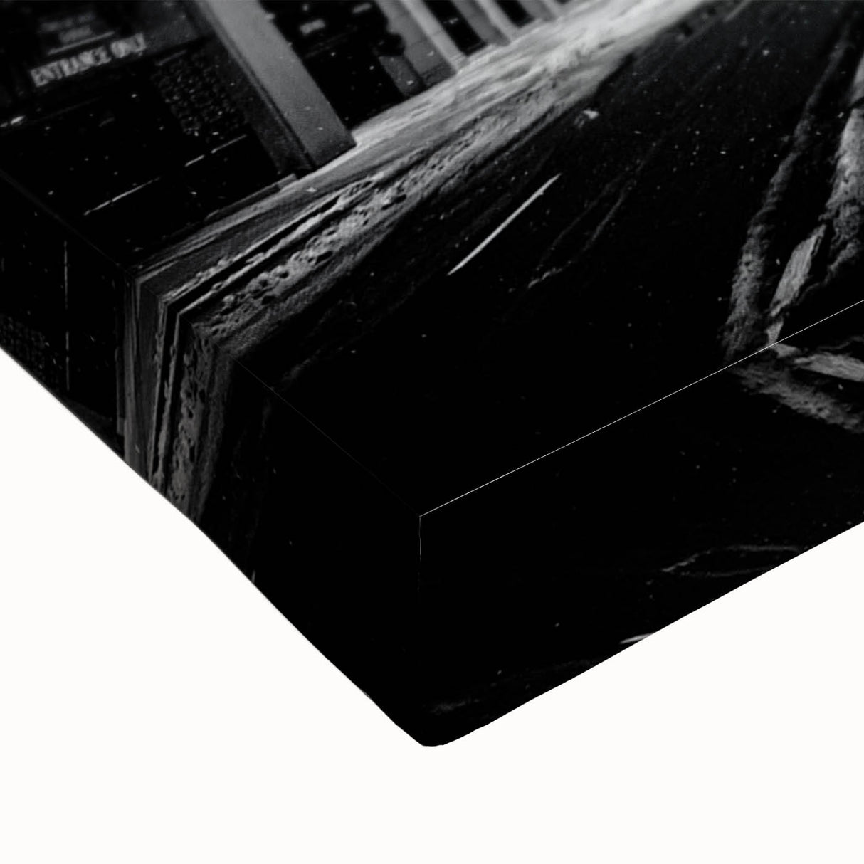 Black and white landscape art painting of Detroit on stretched canvas, ideal for bedroom wall art.