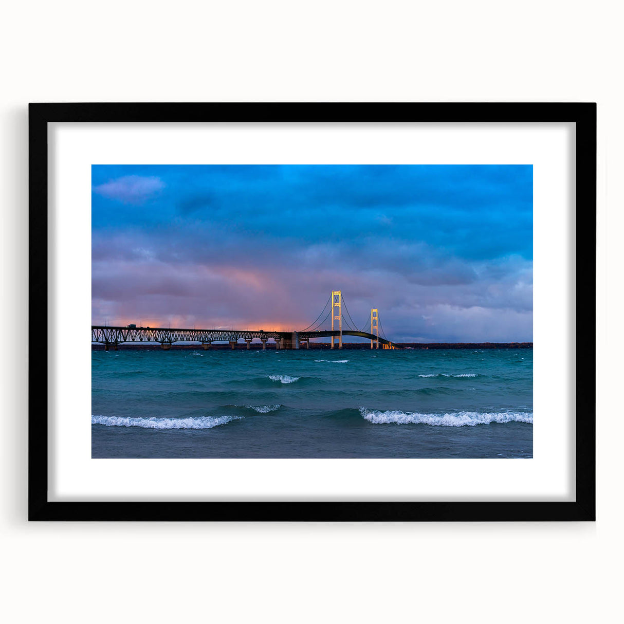 Abstract art print of Michigan’s Upper Peninsula in vibrant colors on a textured, extra large canvas.