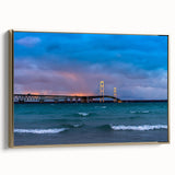 Landscape art painting of Michigan's Upper Peninsula in vibrant colors on a gold-framed canvas.