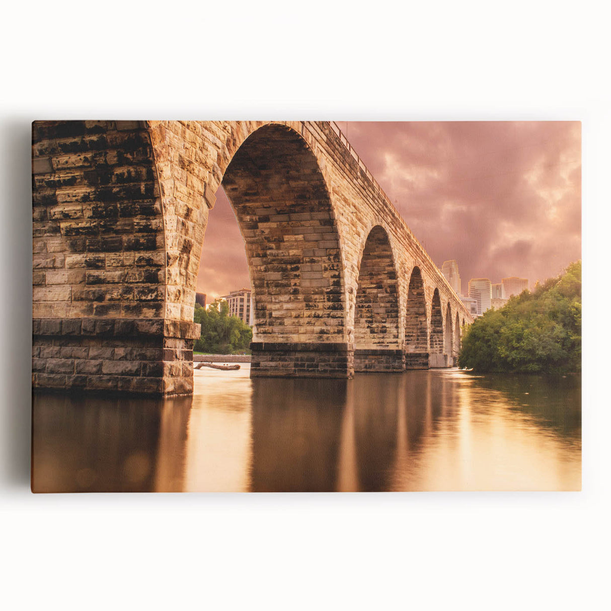 Black and white stretched canvas of Minneapolis skyline, ideal for kitchen wall art.