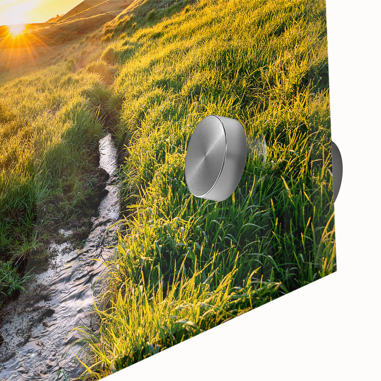 Large abstract wall art depicting Minnesota scenery in mid-century modernist style on acrylic glass.