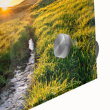 Large abstract wall art depicting Minnesota scenery in mid-century modernist style on acrylic glass.