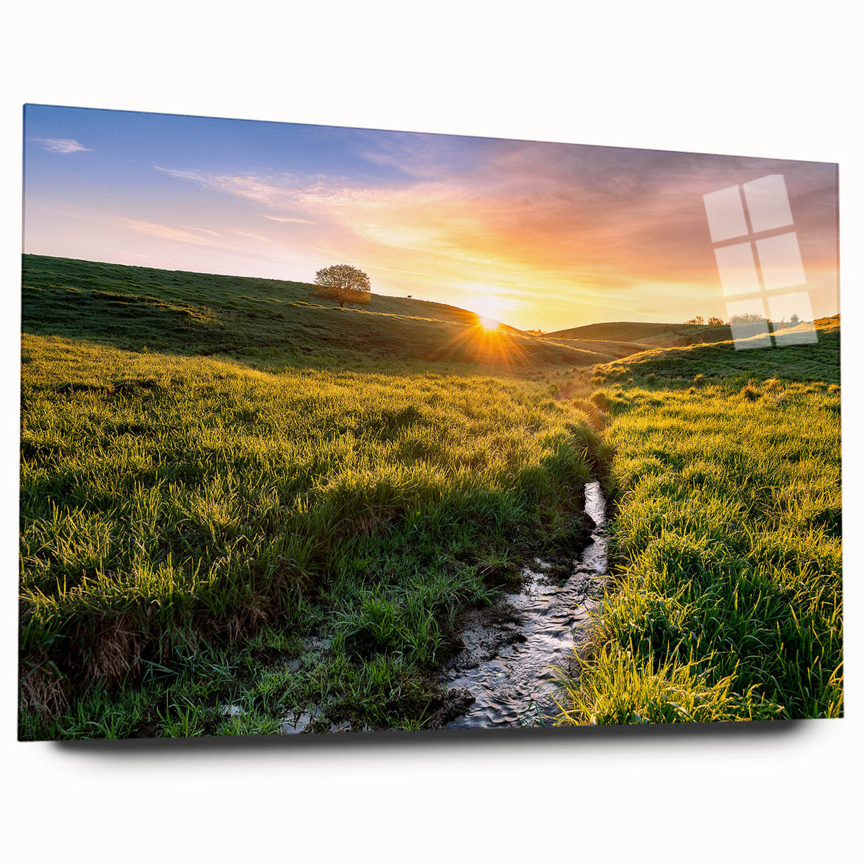 Large abstract wall art depicting a Minnesota landscape on acrylic glass, with muted earth tones.