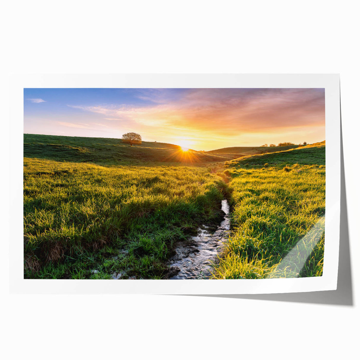 Rolled print of a Minnesota landscape with muted greens and blues, ideal for art wall dining room.