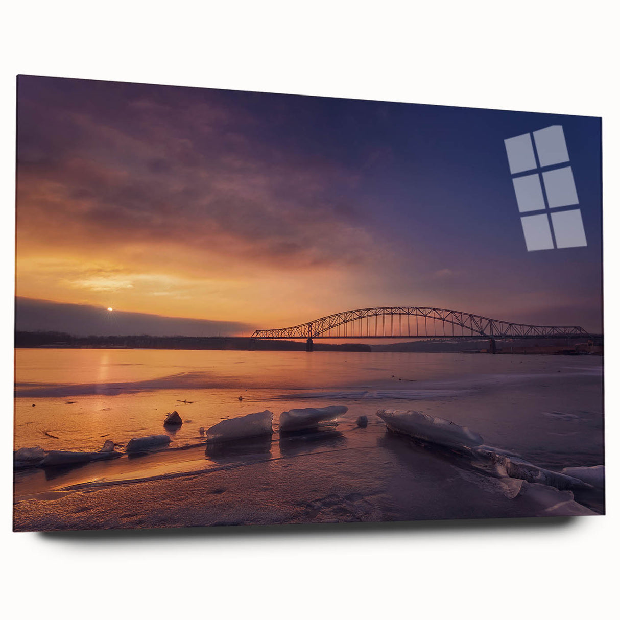 Large abstract depiction of the Mississippi landscape in muted earth tones on acrylic glass.