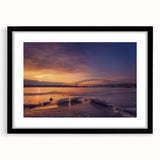 Vintage poster art of a colorful Mississippi scenery in a black frame with mat, ideal for living room decor.