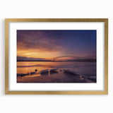 Extra large abstract art print depicting a textured Mississippi scenery in muted earth tones, framed in gold.