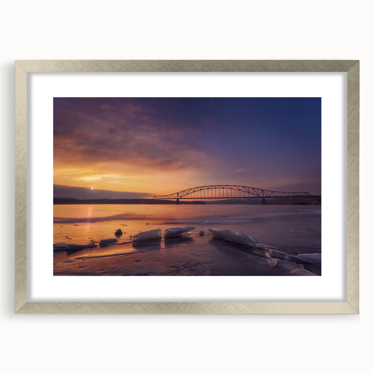 Textured abstract art print of Mississippi scenery in muted earth tones on a framed canvas, suitable for bedroom decor.