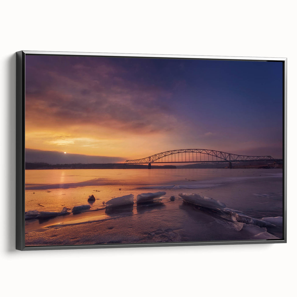 Black and white framed canvas depicting a vintage Mississippi landscape, ideal for bedroom wall art.
