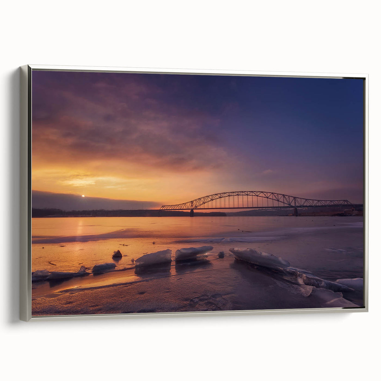 Framed canvas depicting a vintage-style Mississippi landscape in black and gray tones, ideal for bedroom wall art.
