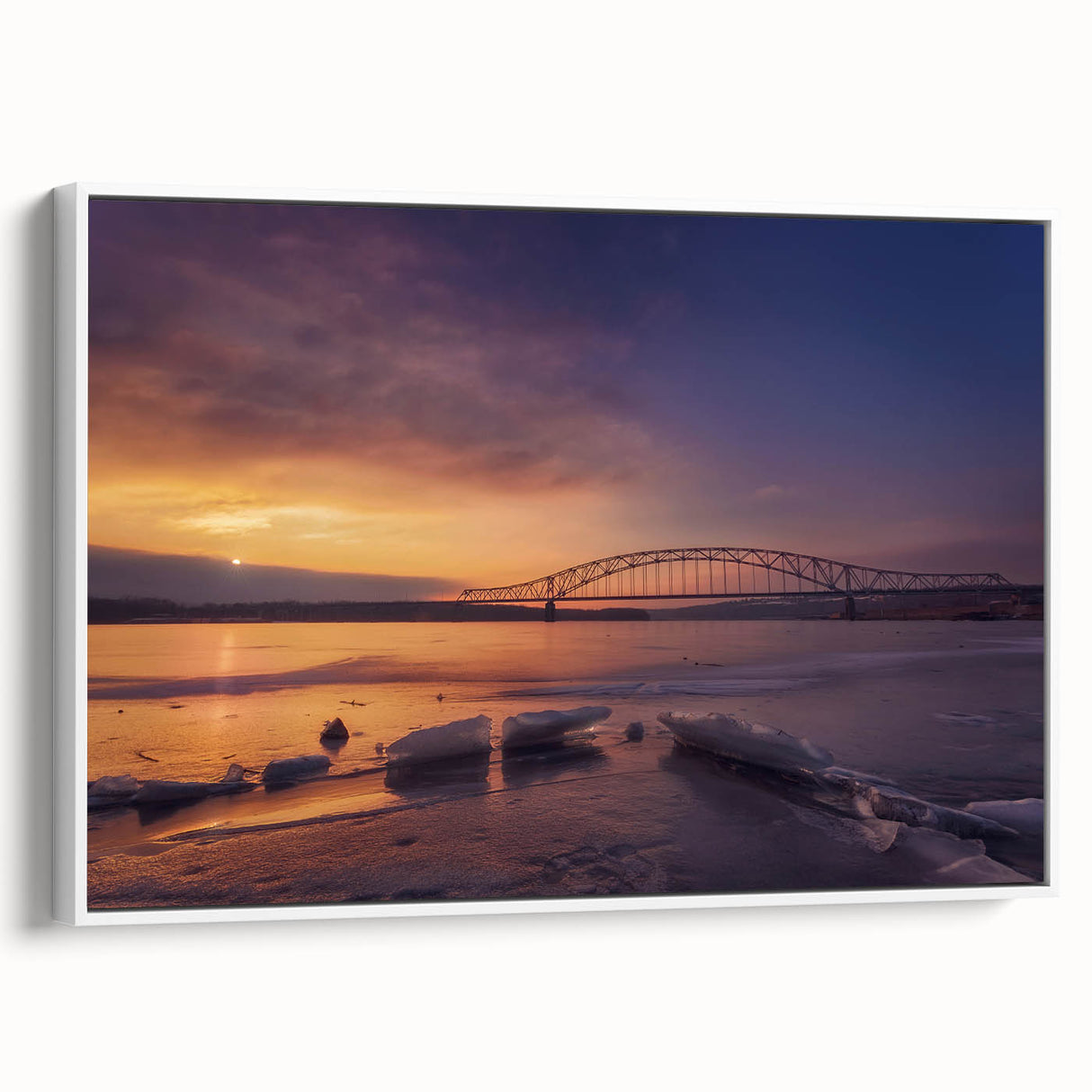 Framed canvas featuring a vintage-style Mississippi landscape with colorful art in black and white.