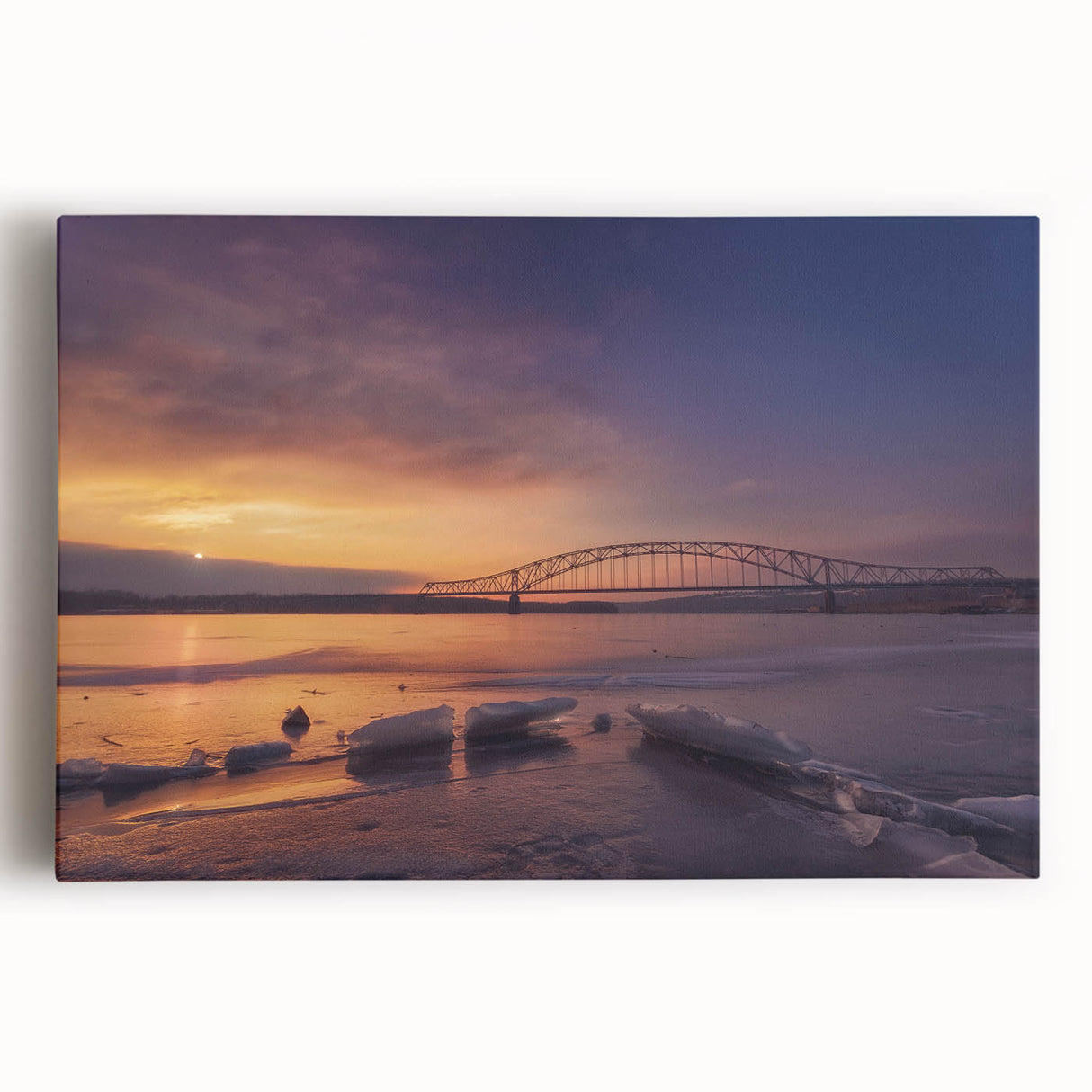 Black and white stretched canvas of the Mississippi landscape, ideal for kitchen wall art.
