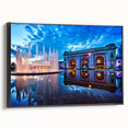 Black and white framed canvas of Kansas City landscape, ideal for bedroom wall decor.