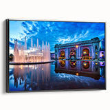 Black and white framed canvas of Kansas City landscape, ideal for bedroom wall decor.