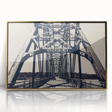 Framed acrylic print of St. Louis skyline in gold and blue tones, ideal for modern art wall decor.
