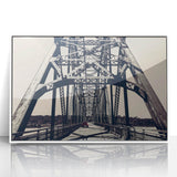 Art deco poster of St. Louis skyline in muted gray and blue tones, framed acrylic, ideal for modern nursery wall art.