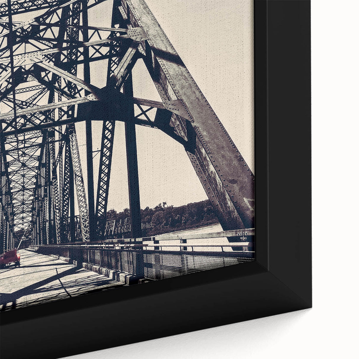Black wall art of St. Louis skyline in vibrant colors on a textured, framed canvas, ideal for living room decor.