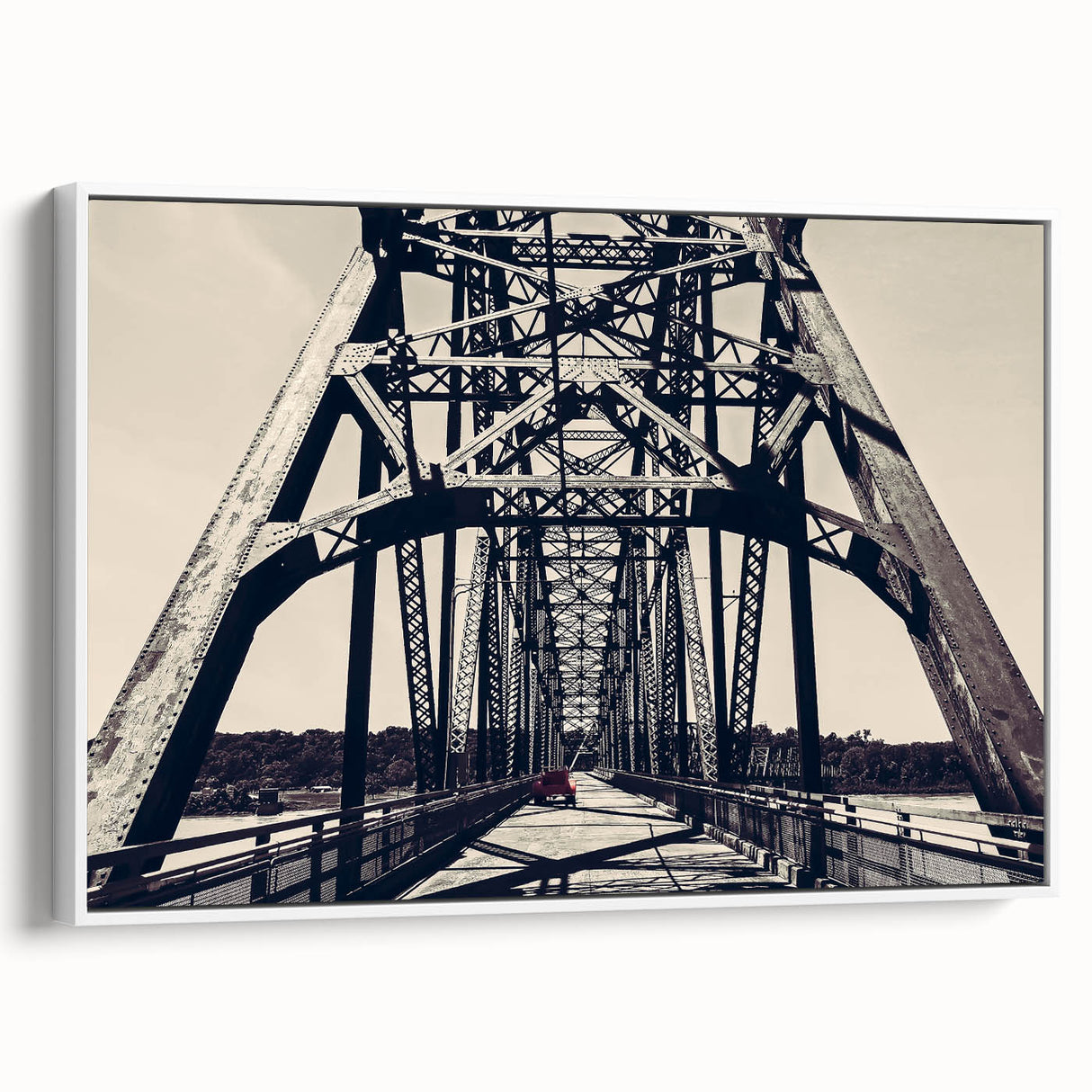 Vintage poster art of St. Louis skyline, colorful palette on extra large framed canvas, ideal for living room decor.