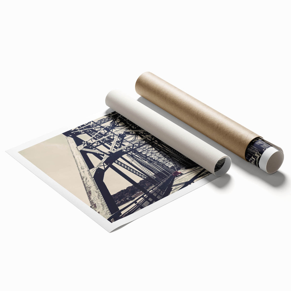 Extra large rolled print of St. Louis skyline in muted gray tones, ideal for classy bathroom wall art.