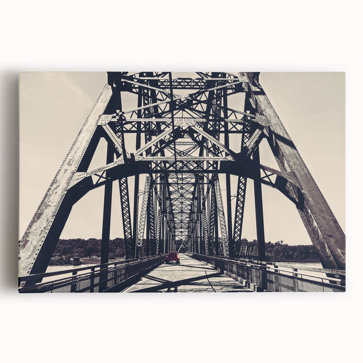 Black and white stretched canvas of the St. Louis skyline, ideal for kitchen wall art.