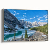 Landscape art painting of Glacier National Park on a framed canvas, featuring vibrant blue and green tones.