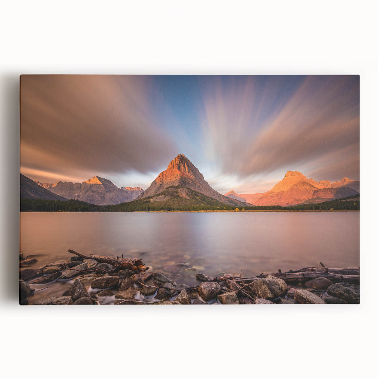 Black and white photograph of a Montana landscape on large stretched canvas, ideal for kitchen wall art.