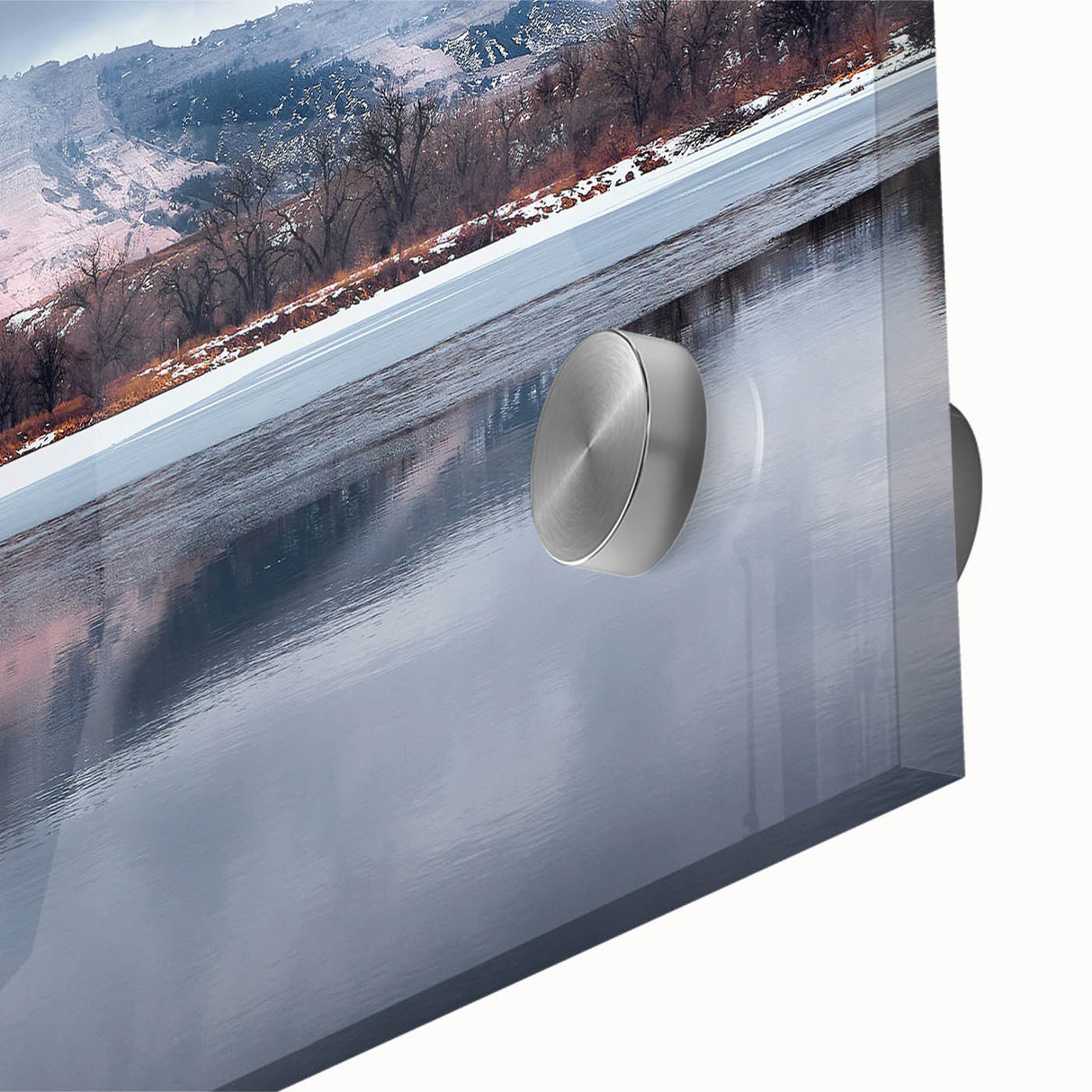 Large abstract depiction of Nebraska scenery in muted earth tones on an acrylic glass.
