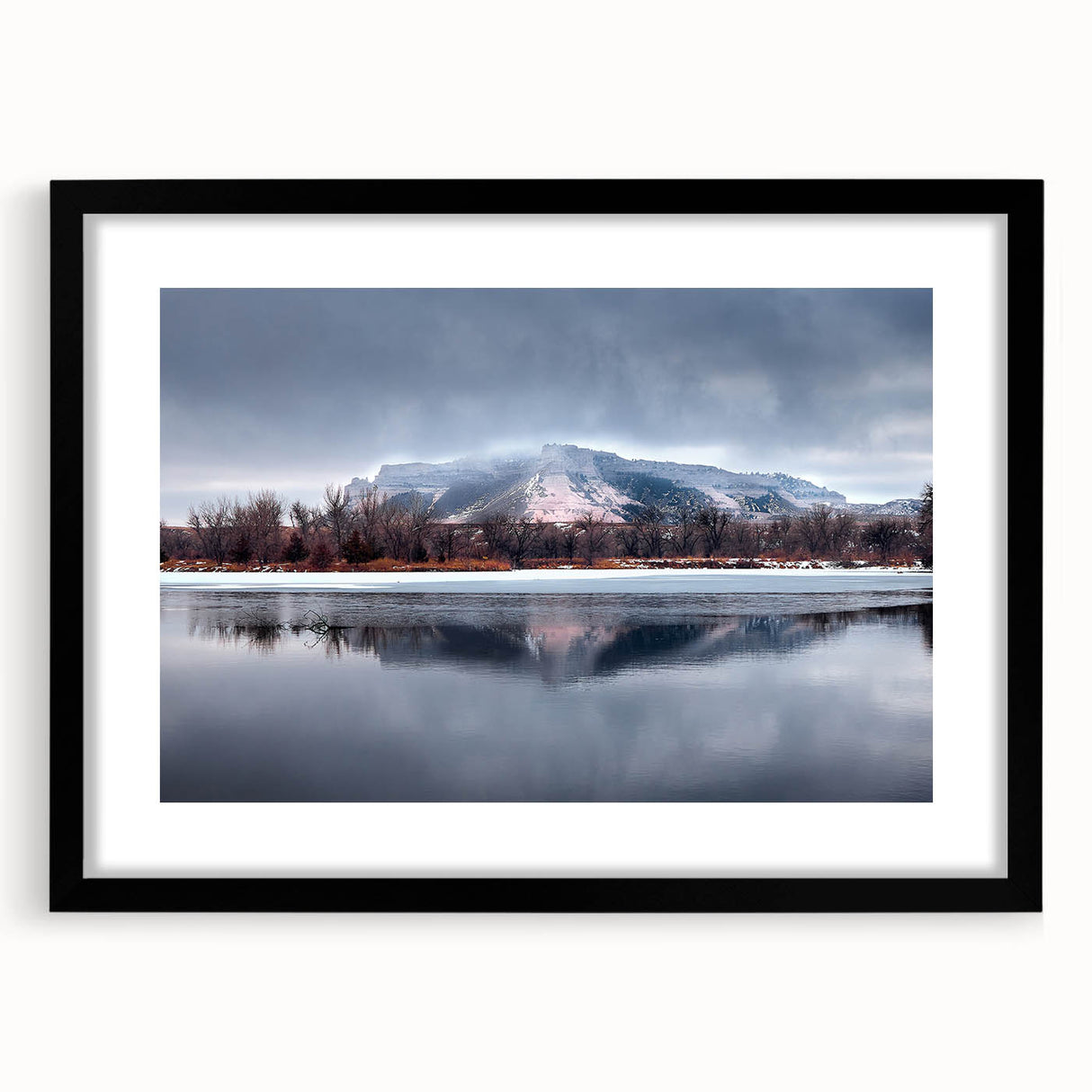 Extra large abstract art print featuring vibrant, colorful textured scenery of Nebraska, framed in black.