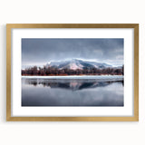 Extra large abstract art print of textured Nebraska scenery in muted earth tones, framed in gold.