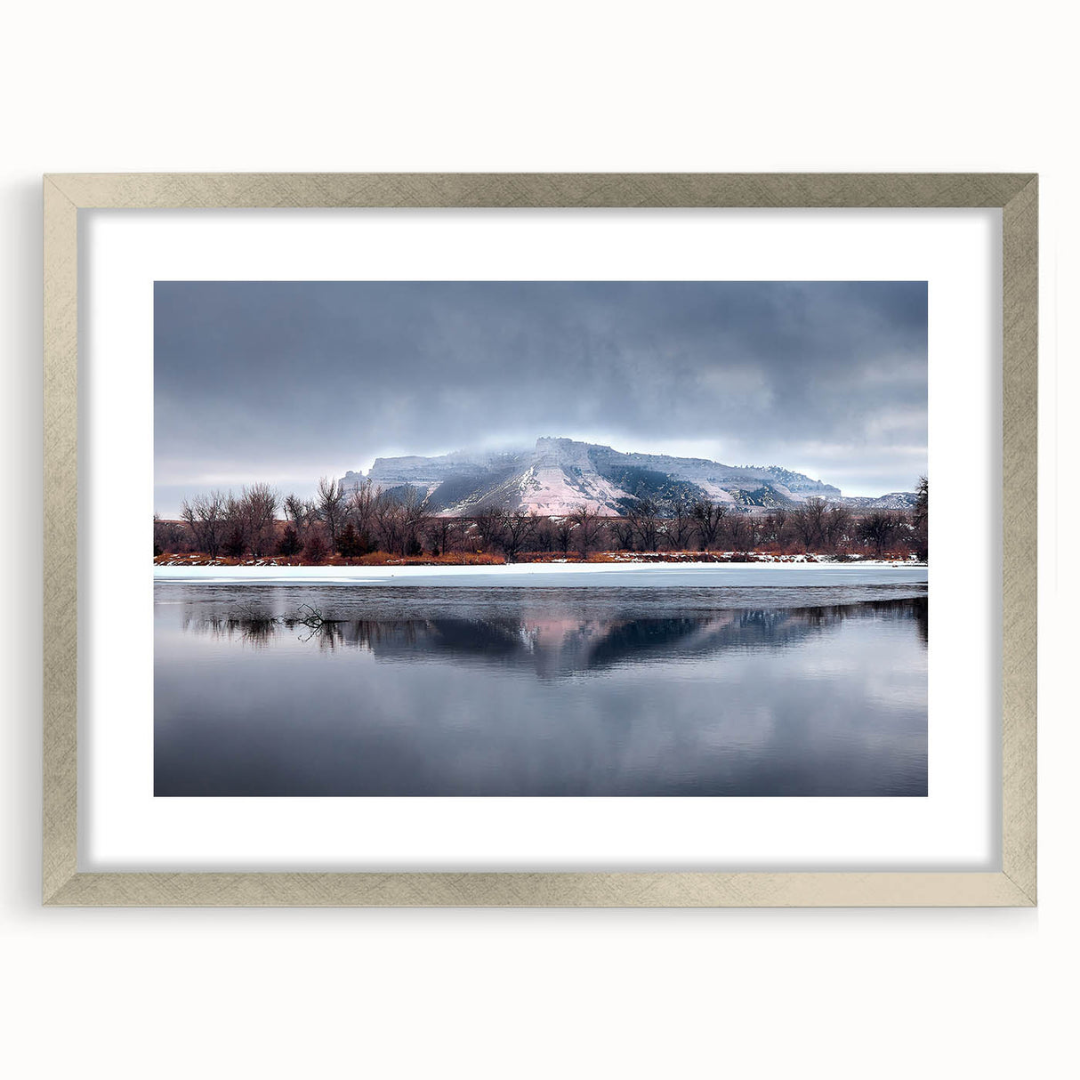 Textured abstract art print of Nebraska scenery in muted earth tones, framed in silver, ideal for bedroom art.