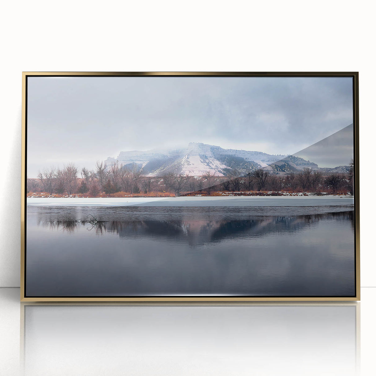 Large art print of a Nebraska landscape in muted earth tones on framed acrylic, ideal for modern art wall decor.
