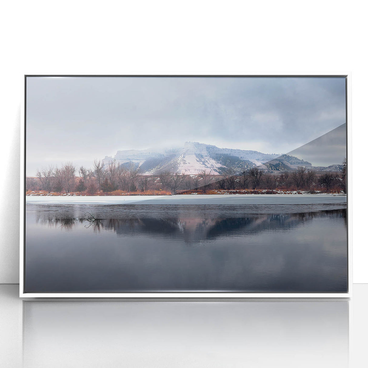 Acrylic print of a Nebraska landscape in art deco style, framed in white, suitable for modern nursery decor.