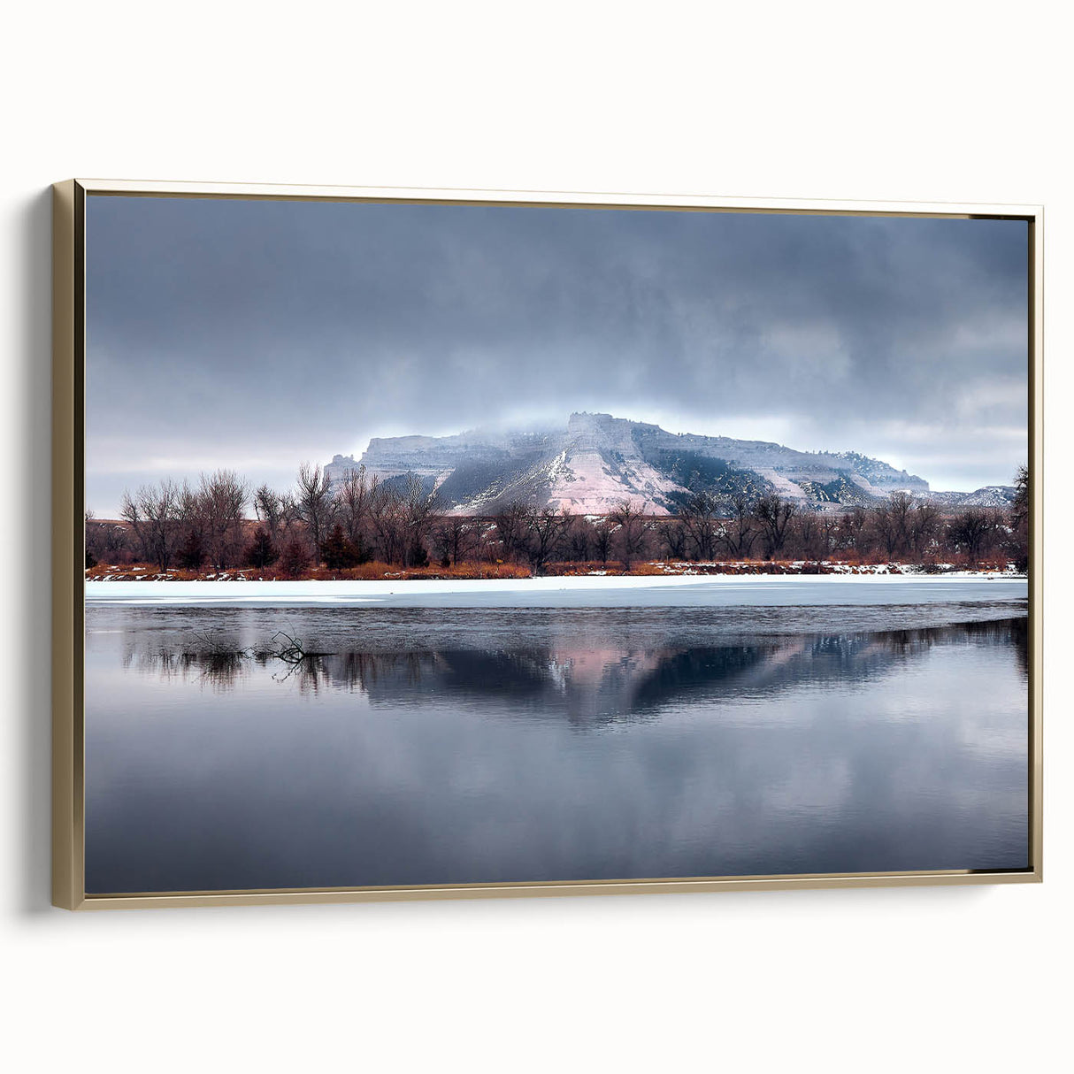 Framed canvas featuring a vintage-style Nebraska landscape in black and gold tones, ideal for bedroom wall art.