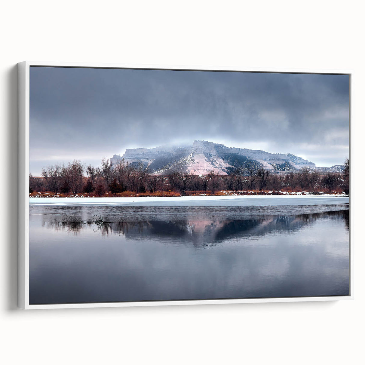 Vintage poster art of Nebraska scenery on extra large framed canvas, featuring colorful art against a black background.