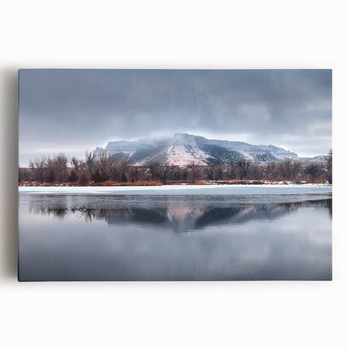 Black and white photograph of a Nebraska landscape on a large stretched canvas, ideal for kitchen wall art.