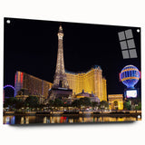 Acrylic print of Las Vegas scenery in vibrant night colors, ideal for bedroom or dining room decor.