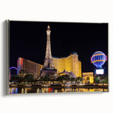 Landscape art painting of Las Vegas with colorful highlights on black framed canvas, suitable for office decor.