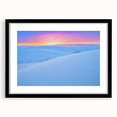 Extra large abstract art print of White Sands, New Mexico, in vibrant blue and orange hues on a textured canvas.
