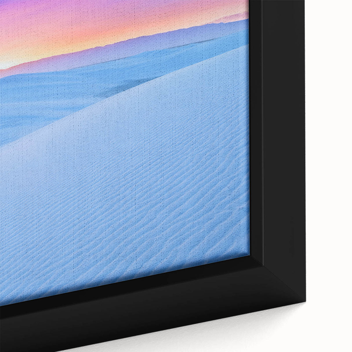 Extra large framed canvas of textured, black wall art depicting White Sands, New Mexico, in colorful, muted tones.