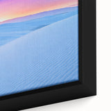 Extra large framed canvas of textured, black wall art depicting White Sands, New Mexico, in colorful, muted tones.