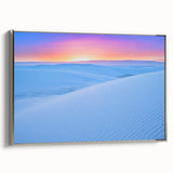 Framed canvas depicting the White Sands landscape in New Mexico, featuring a muted color palette.