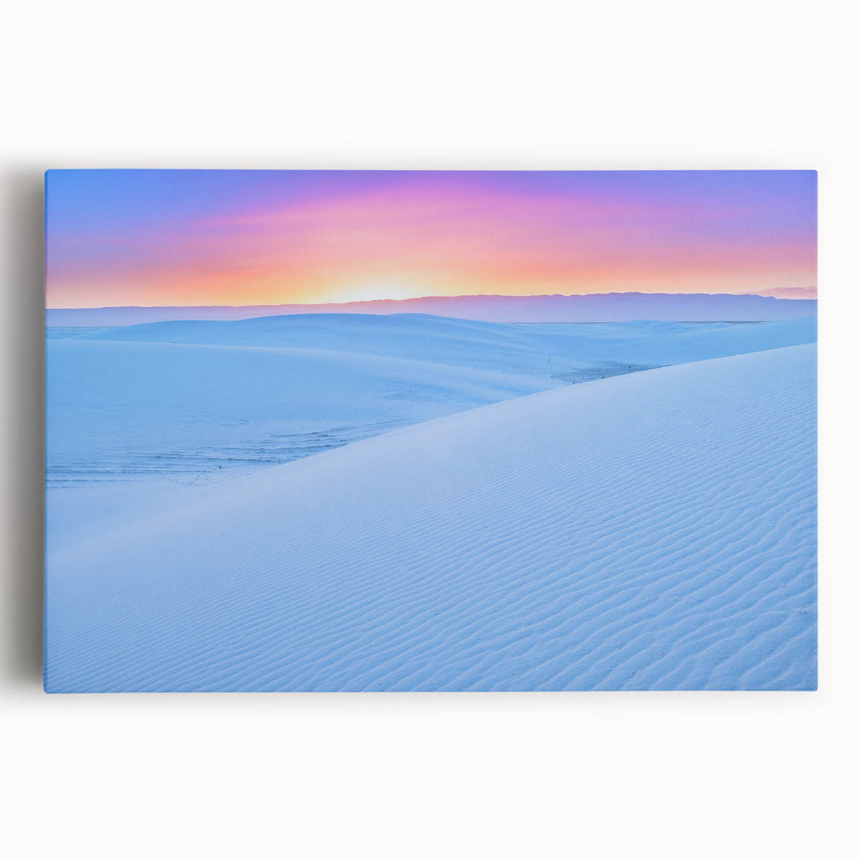 Black and white photograph of White Sands, New Mexico on stretched canvas, suitable for kitchen wall art.