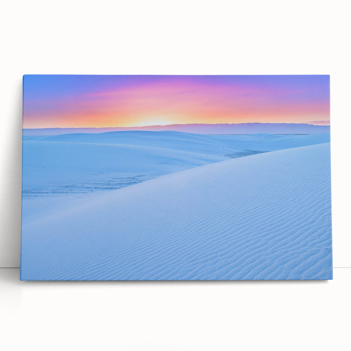 Black and white photograph of White Sands on stretched canvas, ideal for kitchen wall art or bedroom ambiance.