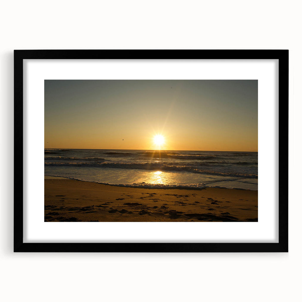 Extra large abstract art print of Cape Hatteras, featuring vibrant colors and textured detail, framed in black.
