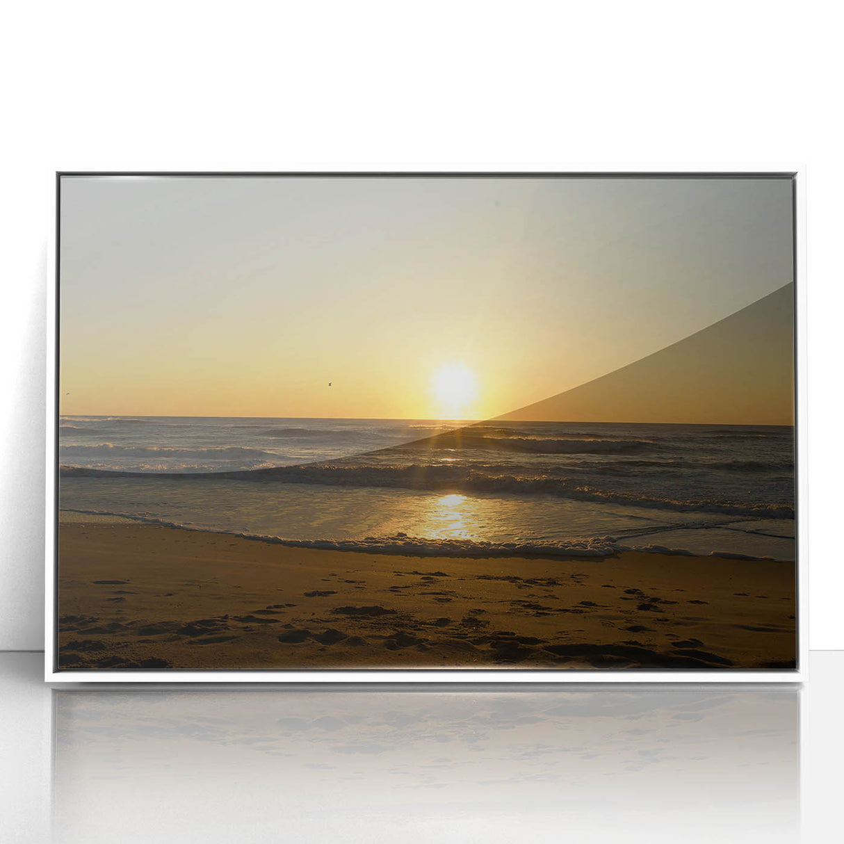 Art deco poster of Cape Hatteras with soft pastel shades on a white framed acrylic, suitable for nursery wall art.